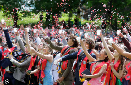 Lincoln graduates throwing confetti into the air