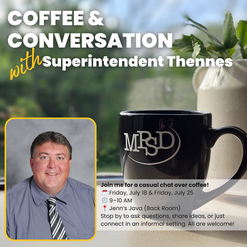 image of a coffee mug and staff photo of superintendent Thennes