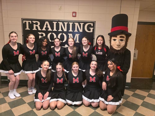 cheer team photos with mascot of abe lincoln