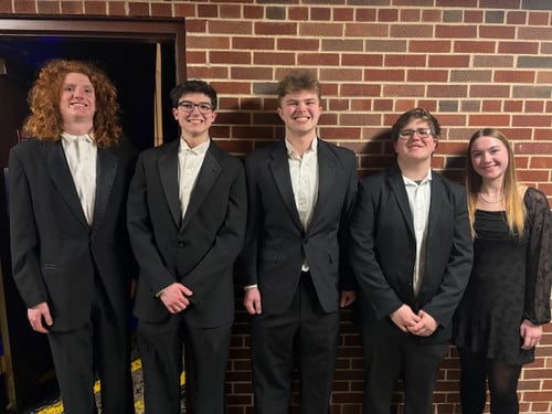 Theo Jacobson, Silas Verce, Jackson Mueller (alto saxophone), Gavin Buechner, and Emerson Brusky