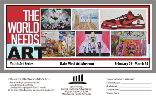 Mock up of middle school billboard with 6 works of art in a collage