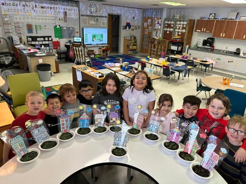 Jefferson 4K students plant grass pots
