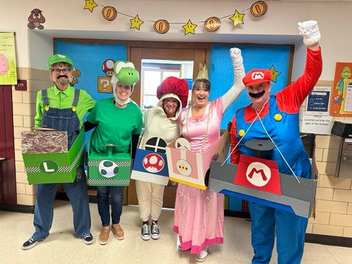 Jackson educators dressed as Super Mario Bros. characters